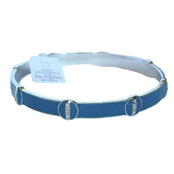 Lia Sophia Bracelet Sz Small Bangle Clear Skies Geometric Teal Blue Crystal Gift - Picture 1 of 11
